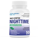 Puregen Labs Nighttime Cold and Flu Relief Medicine | 50 Softgel Liquid Capsules | 도움 Relieve Sore Throat, Cough, Fever, Headaches, Runny Nose, Congestion 및 Aches | 가치 팩