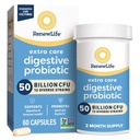 갱신 생활 여분 배려 소화 Probiotic 캡슐, 보장되는 50억 CFU, 매일 보충교재 지원 면역, 소화, 호흡 건강 (1), L. Rhamnosus GG, 낙농장, 간장 및 글루텐 자유로운, 60 조사