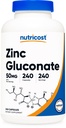 Nutricost 아연 Gluconate 240 채식 캡슐 (50mg) - 글루텐 무료 및 비 GMO