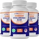 Vitamatic 3 팩 Hyaluronic 산은 200mg를 보충합니다 - 건강한 연결 조직 및 합동을 지원하십시오 - Youthful 건강한 피부를 승진시킵니다 - 총 360의 캡슐