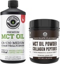 왼 해안 성과 100%년 코코넛 MCT 기름 액체, 32oz + 초콜렛 Keto MCT 분말, 교원질 & Prebiotic 섬유, 16oz