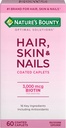 Nature 's Bounty Optimal Solutions Hair, 피부 & Nails Formula, 3,000 mcg Biotin, 60 코팅 캡, 20 총 서빙