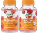 Lifeable Probiotics 5 억 어린이 + Biotin Kids, Gummies 번들 - 훌륭한 타스팅, 비타민 보충, 글루텐 무료, GMO 무료, Chewable Gummy