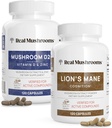Real Mushrooms 비타민 D2, 아연, Chaga, Reishi (120ct) 및 Lion 's Mane (120ct) 번들 - 면역력과인지 지원, 개선 흡수를위한 킬레이트 아연 - 갠, 글루텐 무료, 비 GMO