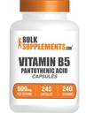 BulkSupplements.com 비타민 B5 캡슐 - Pantothenic 산, B 비타민 보충, Pantothenic 산 500 mg - 글루텐 무료, 서빙 당 1 캡슐, 240 캡슐 (팩 1)