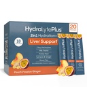 Hydralyte Liver 지원 + 우유 이틀, 심황, 생강, Prickly Pear, Rapid Rehydration (Peach Passion Ginger, 20 Packets)에 공식화 된 녹차 추출물