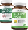 Sea Moss & St. John 's Wort (2 개월 공급) 무드 모스 혼합 - 유기 아일랜드어 Sea Moss - Raw Vegan Supplement (120 모자) & St John 's Wort 강력한 900mcg Hypericin Vegan Non-GMO (120 캡슐)