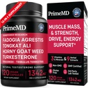 PrimeMD 12-in-1 Fadogia Agrestis 및 Tongkat Ali - Turkesterone와 남성을위한 테스토스테론 보충 - HornyGoatWeed for Men for overall Well-Being 1342mg Per 서빙 (120 캡슐) (팩 1)