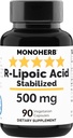 R-Lipoic 산 500 mg - 90 Veg 캡슐 - 안정화 R-Alpha-Lipoic 산
