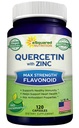 아연 보충교재를 가진 aSquared 영양 Quercetin 1000mg - 120의 캡슐 - 까만 Elderberry & 아연을 가진 Quercetin Dihydrate - Immune 응답을 개량하는 최대 힘 분말 복잡한 알약