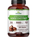 Zazzee 여분 힘 말 Chestnut 10:1 추출물, 3000 mg 힘, 20% Aescins, 4 달 공급, 120 Vegan 캡슐, 집중하고 표준화한 10X 추출물, 미국에서 만드는 전염성, 비 GMO