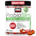 Force Factor ProbioSlim Keto ACV Metabolism Gummies, Organic Apple Cider Vinegar, LactoSpore Probiotics & Digestion, Lean Body Mass, & Immune Health, Apple flavor, 1 Carb, 120ct을 지원하는 Prebiotics