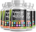 Turmeric Moringa Supplement | Ginger Boswellia Saffron - Ceylon Cinnamon, Tart Cherry, Quercetin Garlic Nettle Holy Basil과 여성과 남성을위한 보충 - 5Pack