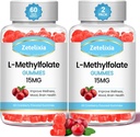 2 팩 L-Methylfolate 15mg & 메틸 B12 Gummies의 뇌 건강을 위한 Folate 보충교재, Mood & Immunity, DNA Synthesis & 수선, 설탕 자유로운, Vegan, 크랜베리 풍미, 120 조사