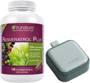 Trunature Resveratrol Plus, 140 채식 캡슐은 알약 분무기, 약, 비타민, 녹색을위한 작은 귀여운 알약 용기를 묶습니다.