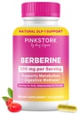 핑크 Stork Berberine 500mg - 자연의 GLP-1 보충 - 매일 AMPK 대사 활성제 - 여성 500-1000 mg Metabolism + Gut 건강 | 세 번째 파트 테스트 | Vegan | Non-GMO| 30 캡슐