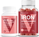 Vegan Iron Gummies Strawberry Plus Iron Bisglycinate 30MG | 성인 및 어린이를위한 건강 및 일일 에너지를위한 Vegan Iron Supplement 지원 - 90 Count + 60 Count