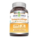 Amazing Formulas Turmeric Curcumin & Ginger with BioPerine 2250 mg Per 서빙 Veggie 캡슐 | Non-GMO | 글루텐 프리 | 미국에서 제작 | 채식에 이상 (180 개)