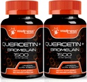Bromelain 보충교재를 가진 Quercetin - 1500mg - 남자와 여자를 위한 면역 지원 그리고 심장 건강 캡슐, Quercetin 보충교재 도움 지원 합동 & 건강한 호흡 체계 - 120 조사 (2 팩)