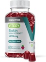 VITEEY Biotin Gummies 모발, 피부, 손톱 5,000mcg - 설탕 무료 - 헤어 성장 Gummies, 건강한 피부 Glow, 강한 건강한 손톱 성장 - Vegan, 글루텐 무료, 젤라틴 무료 - Chewable 라즈베리 맛