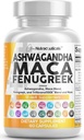 Clean Nutraceuticals Ashwagandha Maca Root Fenugreek Supplement with Tongkat Ali Ginseng - 스트레스, 무드 및 Thyroid와 함께 - Ashwagandha 캡슐 Fenugreek 모자 - 1 팩