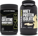 NutraBio Creatine Monohydrate, Unflavored, 300g 및 Whey Protein Isolate, Alpine Vanilla, 보충 번들 - 근육 에너지, Lean 근육 성장, 회복 및 힘