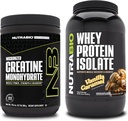 NutraBio Creatine Monohydrate, Unflavored, 300g 및 Whey Protein Isolate, Vanilla Caramel, 보충 번들 - 근육 에너지, Lean 근육 성장, 회복 및 힘