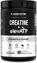 Jacked Factory Creatine + ElevATP - 근육 성장을 위한 크레아틴 Monohydrate 분말, 증가된 힘, 강화한 에너지 산출, 지속된 에너지 & 내구시간을 위한 ElevATP와 더불어 - 60의 서빙, 비난하는
