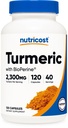 BioPerine와 95% Curcuminoids, 2300mg, 120의 캡슐, Veggie 캡슐, 모자 당 767mg, 40의 서빙, 글루텐 자유로운, 비 GMO를 가진 과량 심황 Curcumin