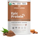 Sprout Living Epic Protein, Plant Based Protein & Superfoods Powder, Chocolate Maca Powder | 20 Grams Organic Protein Powder, Vegan, Non Dairy, Non-GMO, Gluten Free, Low Sugar (2 파운드, 24 서빙)