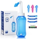MAOEVER Neti Pot Sinus Rinse Bottle Nose Wash Cleaner Pressure Rinse Nasal Irrigation for Adult & Kid BPA Free 300 ML with 30 Nasal Wash Salt Packets and Sticker Thermometer(블루)