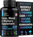 기억과 초점을위한 두뇌 보조 식품 - Ashwagandha, L Theanine, Rhodiola 추출물, GABA, 5HTP - Nootropic, Mood 지원 및 Cortisol 보충 - 마그네슘 산화물, Mucuna Pruriens - 60 캡슐
