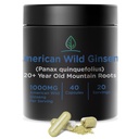 Holistic Bin Wild American Ginseng Capsules Pure Organic Ginseng Supplement Made with Wild Harvested 20+ Year Old Roots from Appalachia (Panax Quinquefolius) | 필러 (40 캡슐)