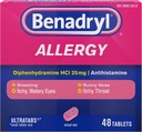 Benadryl Ultratabs 항히스타민 알레르기 약, Diphenhydramine HCl 정제, 48ct
