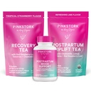핑크 Stork Postpartum Essentials 키트 – 호르몬 균형, 복구 & 새로운 엄마를위한 무드 지원 – Postnatal Vitamins Ashwagandha + 스트레스 완화를위한 허브 차, 에너지, 수면 – 선물 세트 – Vegan, 유기