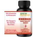 SHIFAA NUTRITION Energize, Natural Daily Energy Vitamins | 지터 프리, 60 인분 | 지원 초점, 무드, 두뇌, 대사 | w/Caffeine & Taurine, B1, B2, B5, B6, B7, B9, B12 Halal Vitamins