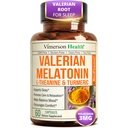 Melatonin 3mg Sleep Aid with L-Theanine & Valerian Root – Ginger & Black Pepper와 Turmeric Curcumin 보충 – 수면, 칼로리 및 스트레스 완화 지원을위한 유기 심황 보충 – 60 캡슐