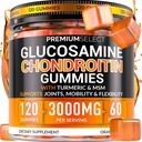 합동 지원을 위한 글루코사민 Chondroitin Gummies – MSM를 가진 120 글루코사민 Gummies 여분 힘 3000mg, 심황, 칼슘, 비타민 D3 – 설탕 자유로운 채식주의자 성인 보충교재 – 융통성 & 기동성