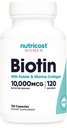 여성 10,000mcg 120 캡슐을위한 Nutricost Biotin - Folate & Collagen, 글루텐 무료 및 비 GMO