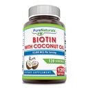 Pure Naturals Biotin 10000 Mcg with Extra Virgin Organic Coconut Oil 120 Softgels | Non-GMO | 글루텐 프리 | 미국