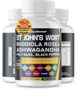 St. John's Wort Rhodiola Rosea Ashwagandha Holy Basil Valerian Chamomile Black Pepper -150 캡슐 - 미국에서 만든