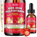 아이를 위한 액체 철 보충교재, 아연을 가진 철 하락을 가진 아이 Multivitamin, 비타민 B Complex, Folate - 지원 혈액 건축업자 & 에너지, 여자를 위한 철 부족, 남자, Vegan Strawberry 2 Fl Oz