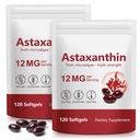 Xaarty 2Pack Premium Astaxanthin 12mg, 눈, 관절, 피부 건강, 미생물 소스, 4 개월 공급을위한 천연 산화 보충교재 | 지원 내부 순환, 240 Softgels