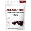 Astaxanthin 12mg, 240 Softgels, Premium Astaxanthin 산화 방지제 보충교재, 지원 눈, 피부, 면역, 내부 순환, 비 GMO, 글루텐 자유로운, Soy-8 달 공급