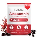 Astaxanthin 12mg, 120 Softgels, 4 개월 공급 | 프리미엄 Astaxanthin 산화 방지제 보조제 | 신선한 미생물 근원 | 지원 눈, 합동, 내부 순환, 피부 건강