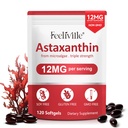 ABOUME Astaxanthin 보충교재, Astaxanthin 12mg의 신선한 미생물 근원, 지원 눈, 면역, 피부 건강, 내부 순환 | 비 GMO | 글루텐 없음 (1PCS)