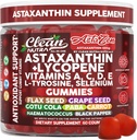 Clean Nutraceuticals AstaZen Astaxanthin Gummies 12mg - Lycopene, 비타민 A C D E, L-Tyrosine & Selenium - 산화 방지제 지원 Gummies - 60 조사
