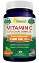 aSquared 영양 비타민 C Liposomal Complex - 1500mg 보충교재 - 180의 캡슐 - 높은 흡수 VIT C 아스코르브산 알약 - Immune 체계 & 교원질 건강 - 90의 서빙을 지원합니다