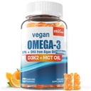 Vegan Omega 3 Gummies 1280mg + 비타민 D3 K2 (MK7), 성인, w/Algae EPA 600mg & DHA 400mg, MCT 기름을 위한 오메가 3 물고기 기름 대안 - 아니 물고기 맛 - 뇌, 눈, 면역력, 설탕 무료, 1 팩