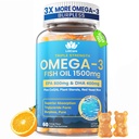물고기 기름 Omega 3 Gummies 성인을 위한 1500mg - EPA & DHA, COQ10의 빨간 효모 밥을 가진 3배 힘 - H arar t & 두뇌를 위한 야생 잡초 Omega 3 지방산 보충교재 - 설탕 자유로운, Burpless, 60 조사